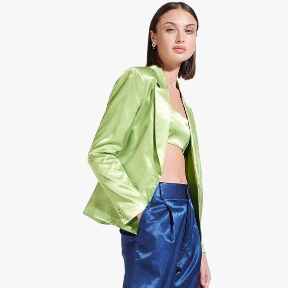 NWT Staud Madden Moss green satin blazer Size XS - Picture 7 of 8